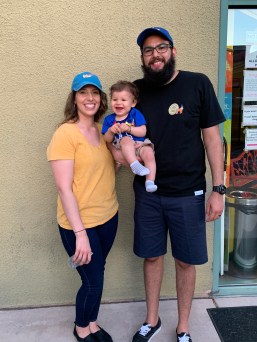 family in yellow submarine party clothes